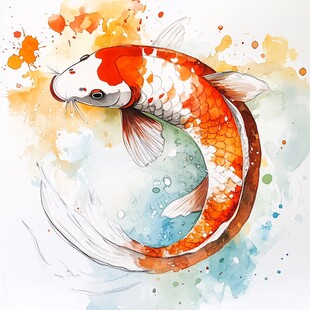 水彩绘锦鲤灵动之美