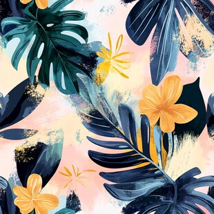 热带花卉植物水彩图案