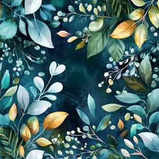 水彩风植物叶蔓装饰图案