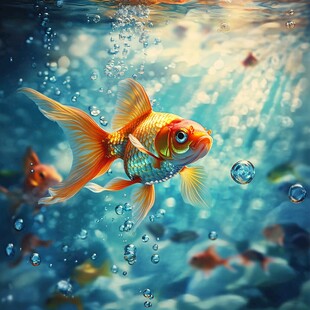 畅游水中的美丽金鱼