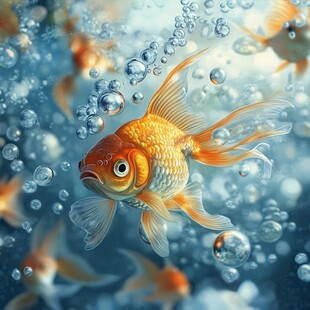 水中畅游的灵动金鱼