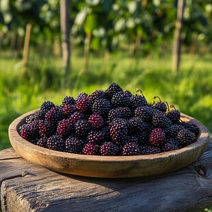 木盘里的饱满桑葚果实