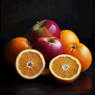 红苹果与鲜橙的静物组合