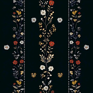 黑色底花卉条纹图案设计