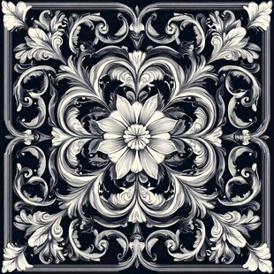 黑白花卉复古装饰图案