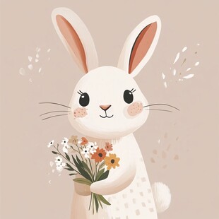 抱花白兔的可爱插画