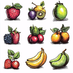 手绘多彩水果集合