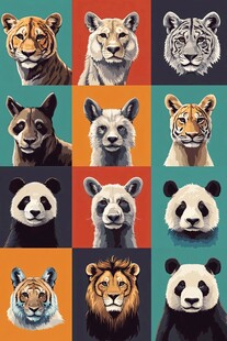 动物肖像拼图 多样野生动物