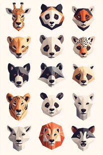 几何风格动物头像集合