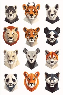 动物头像集合 低多边形风格