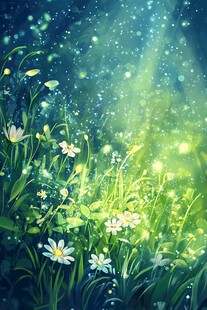 梦幻草地与闪耀光芒景象