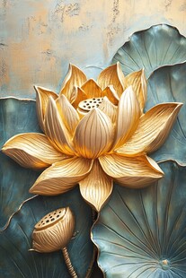 金色立体荷花艺术图案