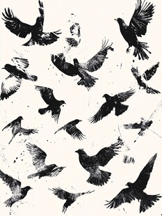 群鸟飞舞黑白艺术图案