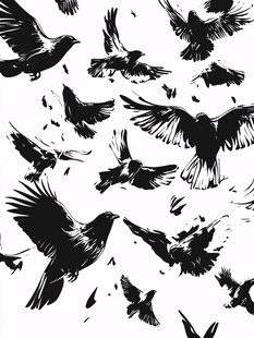群鸟翱翔黑白剪影图案