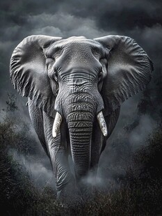 大象在迷雾中威严前行