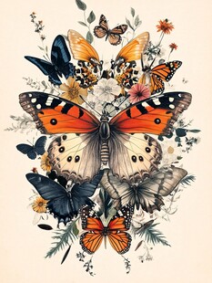 蝶舞繁花 多彩蝴蝶插画