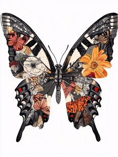 花饰蝴蝶插画艺术作品