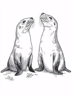 两只海狮亲昵互动图