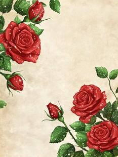 复古风红玫瑰插画背景