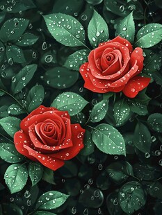 雨中娇艳红玫瑰