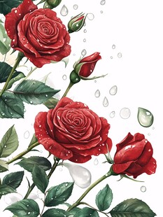 带露红玫瑰水彩插画