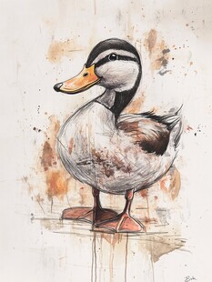 水墨风格鸭子插画