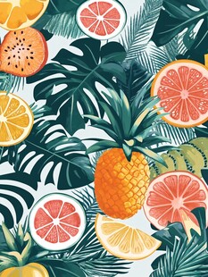 热带水果与绿植图案背景