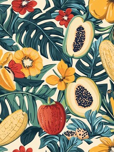 热带水果花卉图案设计