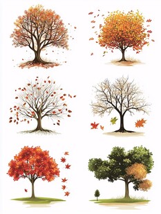 秋季树木姿态多样插画集