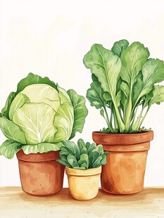 盆栽蔬菜 清新田园风插画