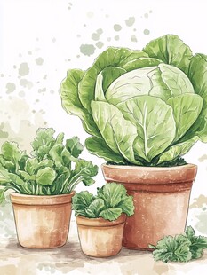 盆栽蔬菜水彩画