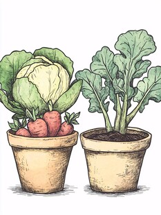 盆栽蔬菜插画