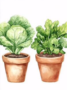 盆栽蔬菜 清新水彩风