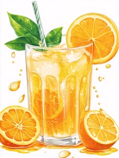 清凉鲜榨橙汁插画饮品图