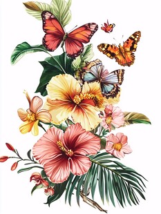 花卉与蝴蝶的灵动插画