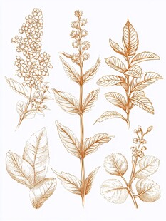 手绘金色植物叶片插画