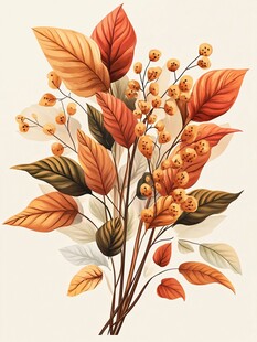 秋日叶果插画