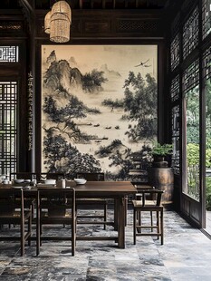 中式古风茶室 雅致山水意境