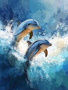 海豚跃浪图
