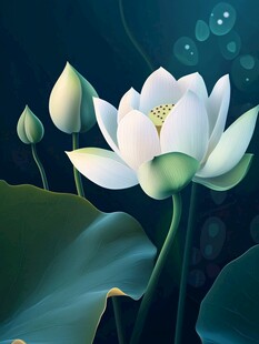 水墨风盛开的清雅白莲花