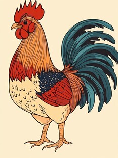 彩色公鸡插画