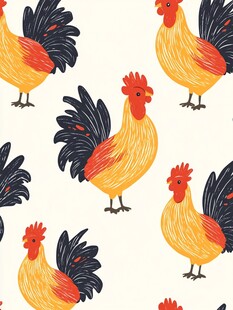 可爱公鸡图案无缝背景图