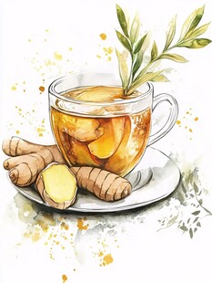 姜茶插画 杯中温暖与生机