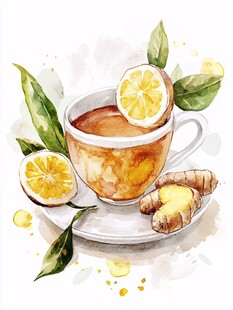 柠檬姜茶插画 清新治愈