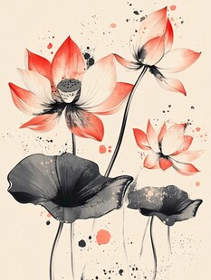 水墨风荷花写意画