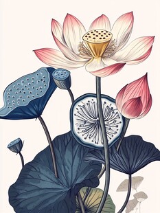 水墨风荷花插画艺术图