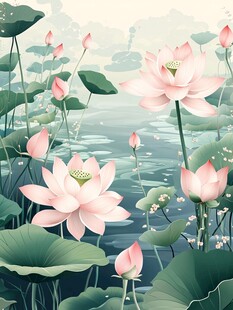 夏日荷塘荷花绽放美景