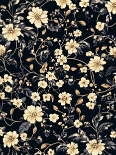 复古黑底花卉图案纹理
