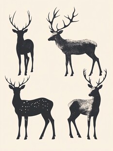 四只风格独特的雄鹿图案