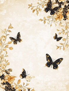 复古风蝴蝶花卉装饰图案
